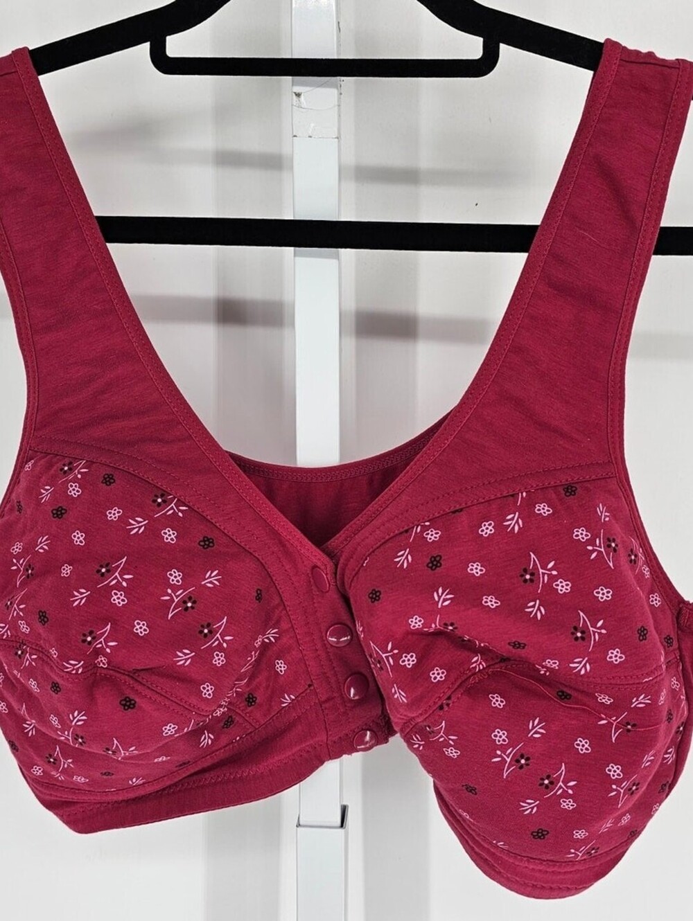 Vintage Y2K Womens Sz 4XL Bralette Bra Dark Pink Floral Snap Front